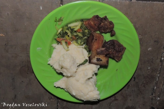 Nsima with pork & masamba