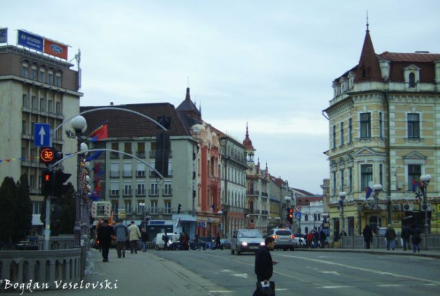 View of Oradea city centre from the bridge over Cris