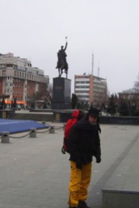 In front of the statue of Michael the Brave, Craiova