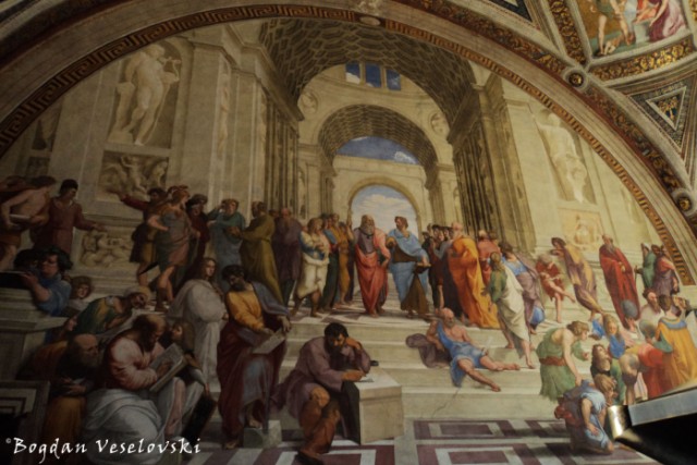 'The School of Athens' by Raphael, Raphael Rooms in Vatican Museum.