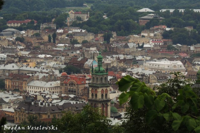 View of Lviv with Kornyakt Tower in the foregrund
