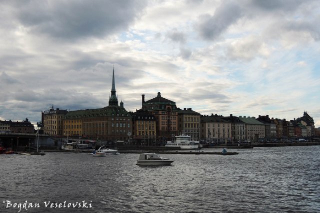 View with the harbour of Skeppsbron, the eastern waterfront of Gamla stan, Stockholm