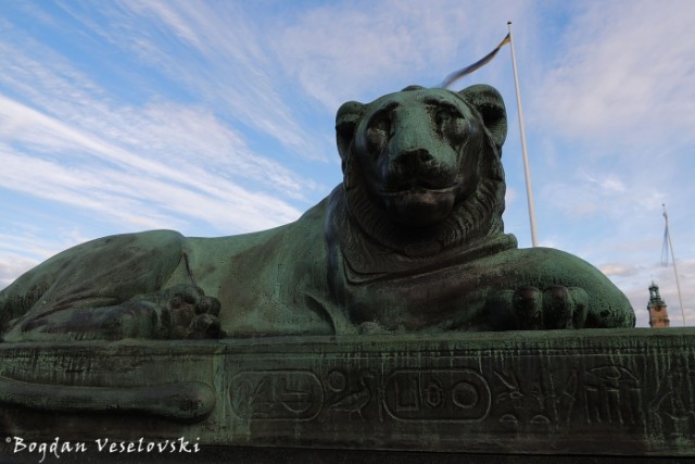 Egyptian lion on Norrbro Bridge , Stockholm