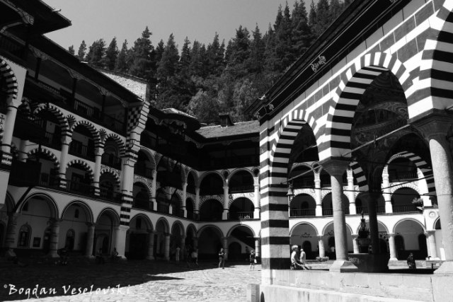 Rila Monastery - Courtyard and the arked outer corridors