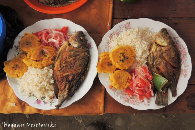 Fish, rice, salad & patacón